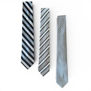 LUXURY Striped Ties Set of 3 | Black, Gray, and Silver | Silk Blend